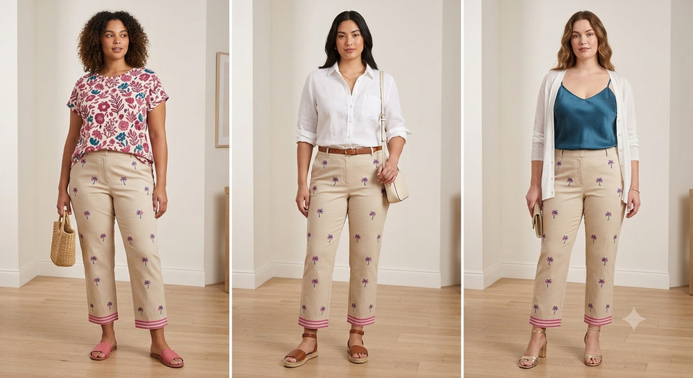 Womens Bamboo Traders Embroidered Palm Tree High Rise Chino Khaki Capri Pants 14
